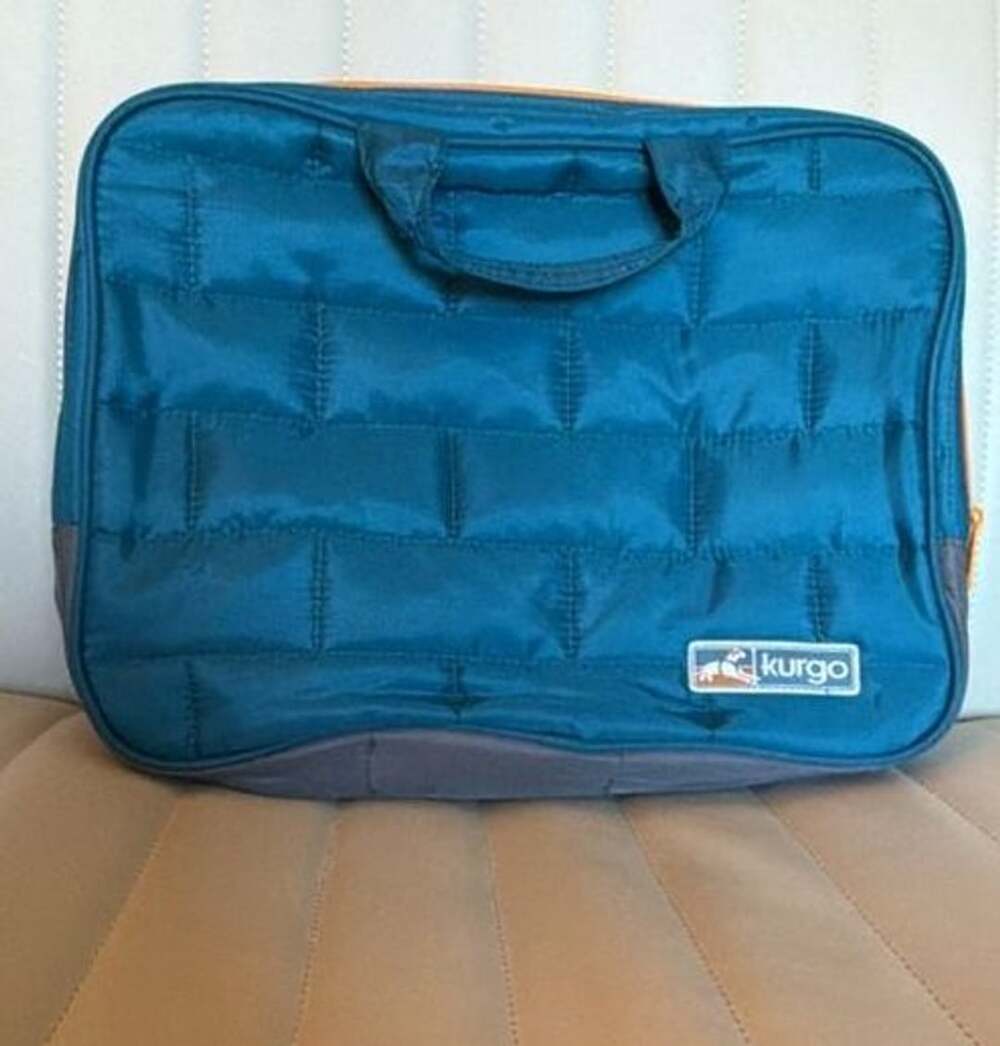 Kurgo Dog Laptop Travel Bag Teal Blue Orange Quilted Padded Organizer
